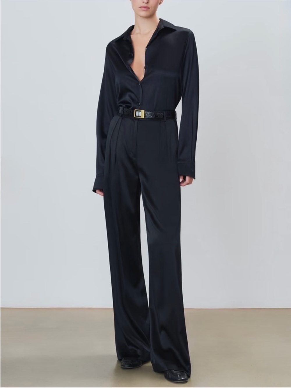 Eterne Josephine silk pleated trouser pants in black